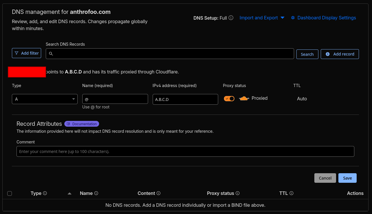 Cloudflare DNS record